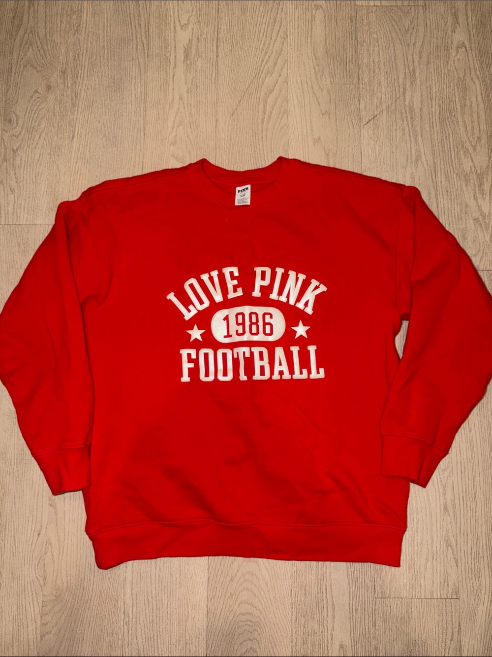 PINK Victoria's Secret Red 'Love Pink 1986 Football' Crewneck Sweatshirt